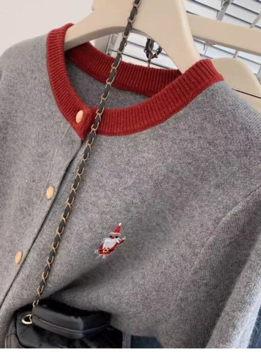 Vapetix S 80-100 pounds-2XL 135-150 pounds  Santa Claus Cute Embroidered Design Sense Worsted Wool Cardigan Autumn and Winter New Round Neck Wo - Obrázek 8