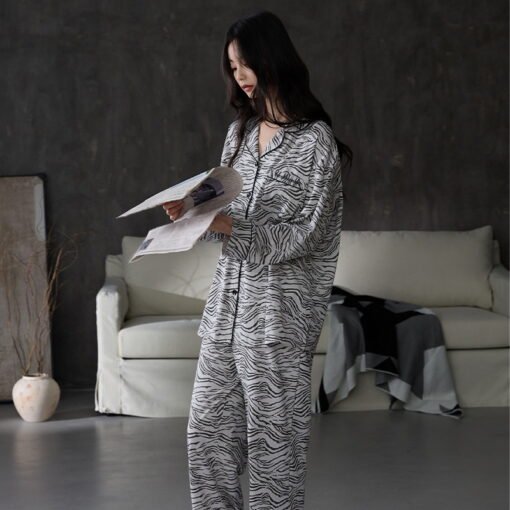 Vapetix M-XXL  Pajamas Women's Spring Autumn and Winter Pure Cotton 2024 Long Sleeve Striped Lace Lapel High-end L - 图片 7