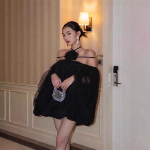 Vapetix S-L  2025ss Vietnam Niche OI @ Stereo Flower Off-shoulder Loose dress Mesh Tutu Dress Flower Bud Dress - 图片 6