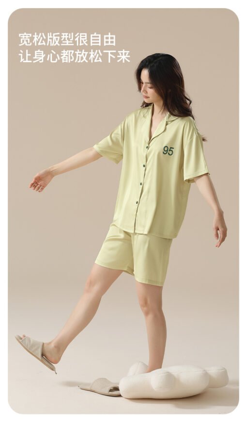 Vapetix M [Cool Silk Skating Snow Silk]-XXL [Cool Silk Skating Snow Silk]  [Ice and Snow Silk] Spring and Summer Ice Silk Pajamas Women's Thin Cool Short-sleeved Silk Pajamas - 图片 8