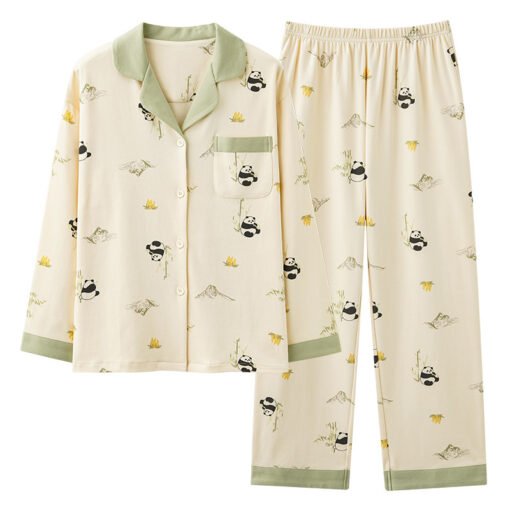 Vapetix M-XXXL  New Pajamas Women's Autumn and Winter Long-sleeved Trousers suit CVC6040 Cotton Women's Lapel Cardi - 图片 7