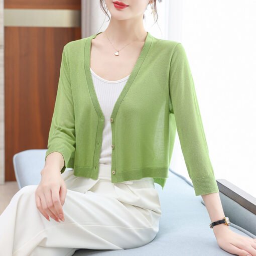 Vapetix One size fits all-One size fits all  2025 Summer Ice Silk Sunscreen Cardigan Women's Thin Short Long-sleeved Loose Outer Shawl Air-condi - Image 9