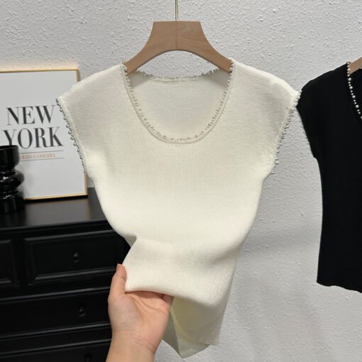 Vapetix One size fits all-One size fits all  Knitwear Vest Vest Women's 2025 Summer Thin Slim-fit Slimming Base Shirt Elegant Beaded Sleeveless - 图片 5