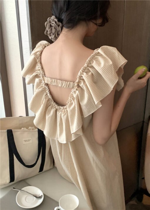Vapetix One size fits all-One size fits all  South Korea Ins Women's Foreign Trade Korean Style Sweet Sexy Hollow Backless V Ruffled French Styl – Bild 8