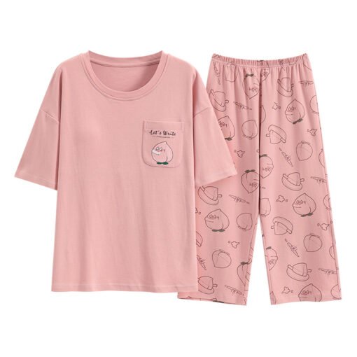 Vapetix M [Suggest 80-100 pounds]-XXL [Recommended 140-160 pounds]  Summer Short-sleeved Cropped Pants with Chest Pad Loose High-grade Cotton Pajamas Sweet Cute Casual - 图片 8