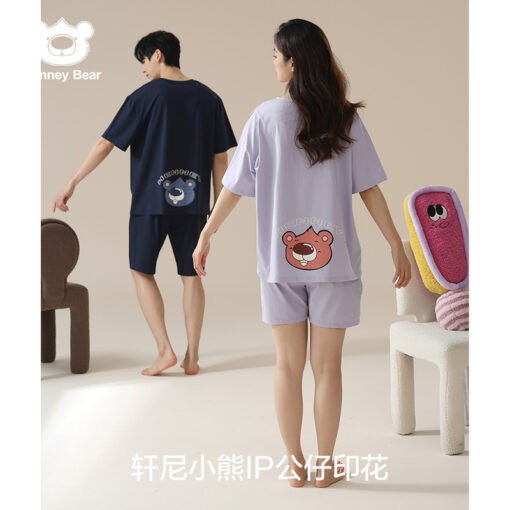 Vapetix M 【 7A Antibacterial Xinjiang Cotton 】-  [Hennie Bear Joint Name] Short-sleeved Couple Pajamas Women's Summer Pure Cotton Thin Student Men's - 图片 8