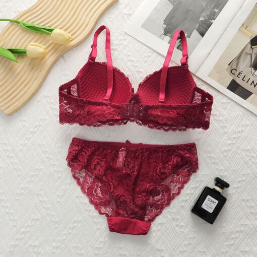 Sexy Gathered Steel Ring Lace Underwear Bra Set - Image 4