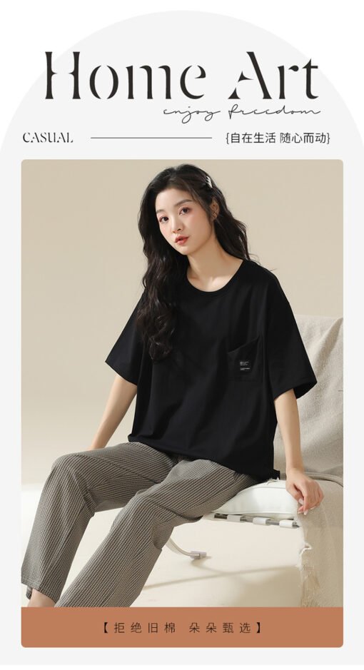 Vapetix M-2XL  100% Cotton Pajamas Women's Summer Short-sleeved Trousers New Round Neck Pullover High-end Sense Ho - 图片 6