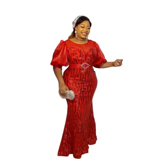 Vapetix L-XXXL  European, American and African Fashion Women's Sequin Mesh Evening Dress Slim-fit Long Dress for Cr - 图片 8