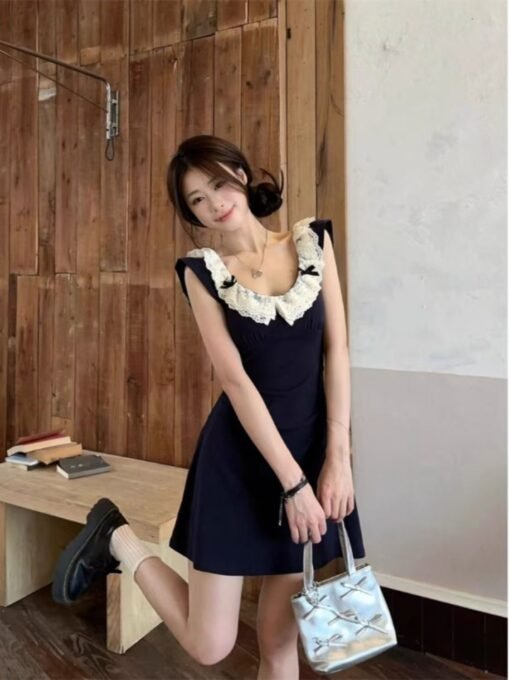 Vapetix S-XL  Design Sense Lace Edge dress Sweet Hot Girl Tight Waist Elegant Wrap Hip Skirt Pure Desire Style Sl - 图片 7