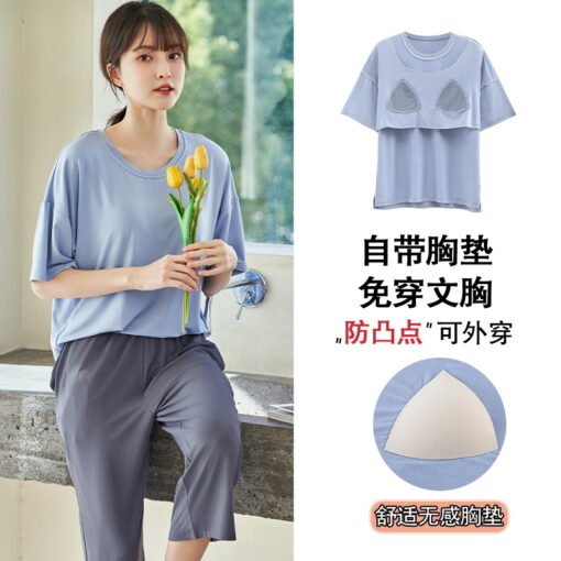 Vapetix M-XXL  Pajamas with Chest Pad Women's Summer Modal Shorts Capri Pants Thin Casual with Chest Pad Cool Feel - Image 8