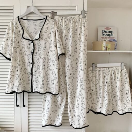 Vapetix M-XXL  Spring and Autumn Summer Sweet Pajamas Women's Short-sleeved Trousers Shorts Printed Rainbow Three- - 图片 7