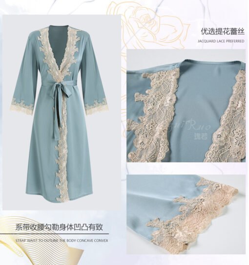 Vapetix M-  Guiruo brand sexy hot deep v satin lace suspenders shorts lace robe robe home clothing suit 992 - Image 7