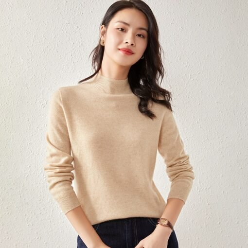 Vapetix S-2XL  Seamless One-piece Flat Half-turtleneck Women's Cashmere Base Shirt Classic Solid Color Knitted Pul - 图片 9