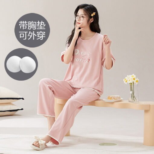 Vapetix M-XXXL  One-piece Pajamas with Chest Pad Women's Summer Cotton Short-sleeved Trousers Korean Style Cute Cas - 图片 8