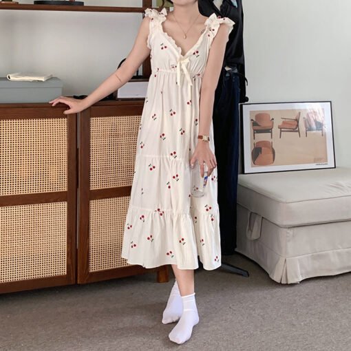 Vapetix S-XL  South Korea Foreign Trade Ladies Ins Summer New Korean Sweet Cherry V-neck Strap Pajamas Home Cloth - Image 7