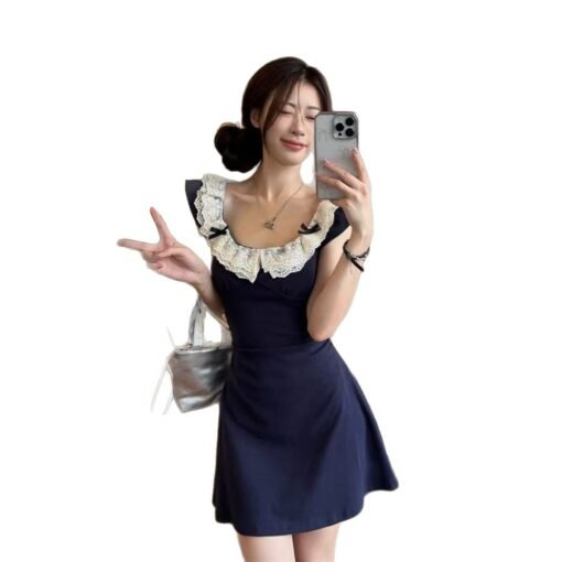 Vapetix S-XL  Design Sense Lace Edge dress Sweet Hot Girl Tight Waist Elegant Wrap Hip Skirt Pure Desire Style Sl - 图片 8