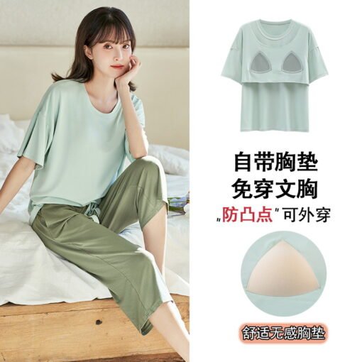 Vapetix M-XXL  Pajamas with Chest Pad Women's Summer Modal Shorts Capri Pants Thin Casual with Chest Pad Cool Feel - Image 9