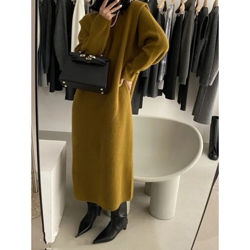 Vapetix One size fits all-One size fits all  Autumn and Winter New Korean Style Knitted Straight dress Women's Loose Slimming Mid-length Over-th - 图片 8