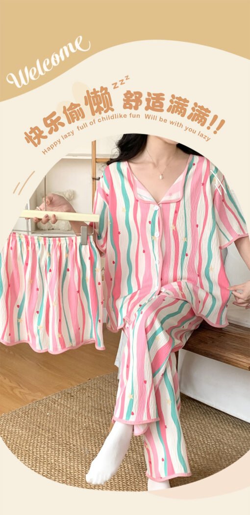 Vapetix M-XXL  Spring and Autumn Summer Sweet Pajamas Women's Short-sleeved Trousers Shorts Printed Rainbow Three- - 图片 8