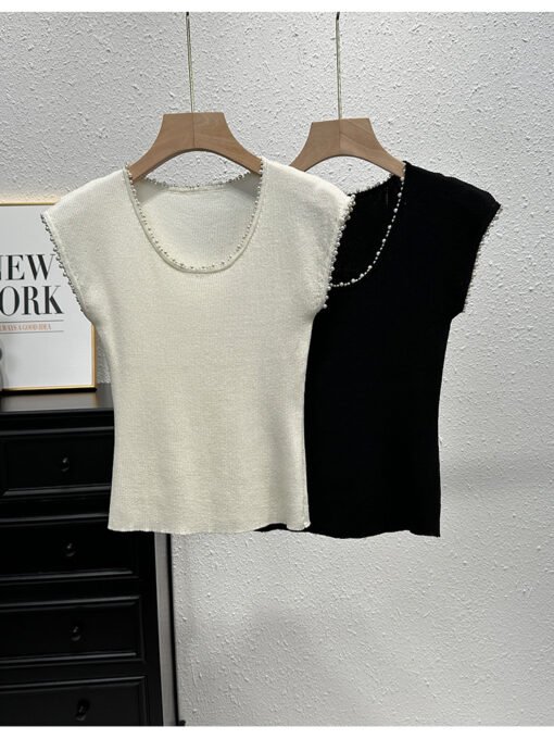 Vapetix One size fits all-One size fits all  Knitwear Vest Vest Women's 2025 Summer Thin Slim-fit Slimming Base Shirt Elegant Beaded Sleeveless - 图片 7