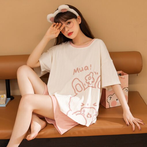Vapetix M-L  2023 New Summer Short-sleeved Pajamas Women's Cotton Cartoon Cute Sweet Girl's Home Clothes suit Ou - 图片 9