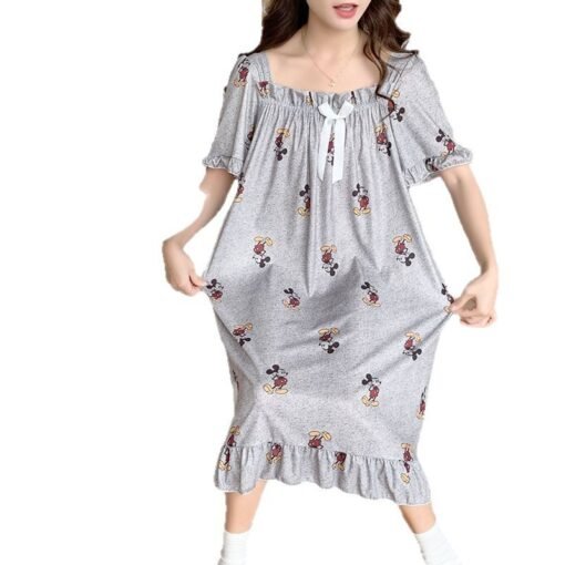 Vapetix M-5XL  Japanese Mickey Ice Silk Thread Pajamas Women's Summer Short-sleeved Loose Long Nightgown Plus Size - 图片 7