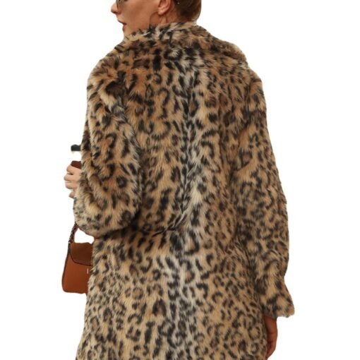 European And American Artificial Fur Women's Suit Collar Long Leopard Print Coat - Image 3