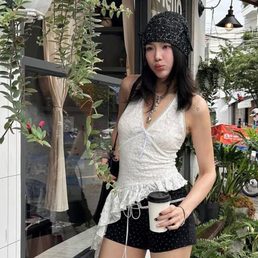 Vapetix S-L  Seaside Holiday Style Lace Hanging Neck Vest Women's Outer Wear Lightweight Transparent Strap Irreg - Image 8