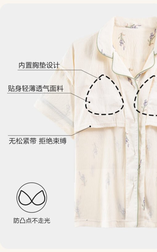 Vapetix M-XXL  Pajamas Women's Summer New Cardigan Clouds Cotton Short-sleeved Shorts with Chest Pad Sweet Cute In - 图片 7