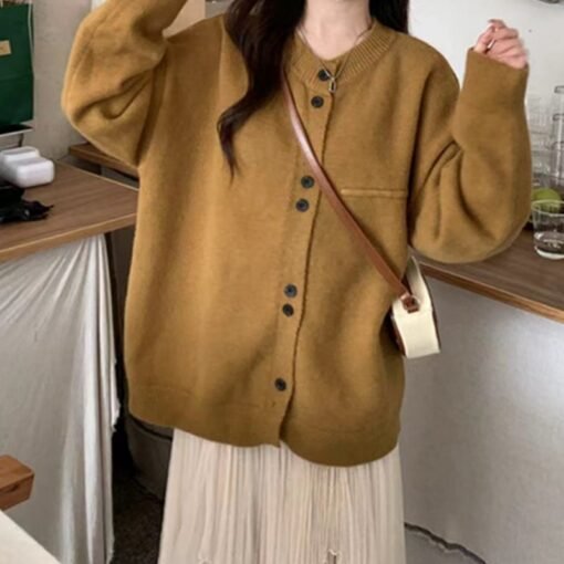 Vapetix One size fits all-One size fits all  Lazy Style Solid Color Knitted Cardigan Women's Spring and Autumn Loose Japanese Style Soft Waxy pl - 图片 8