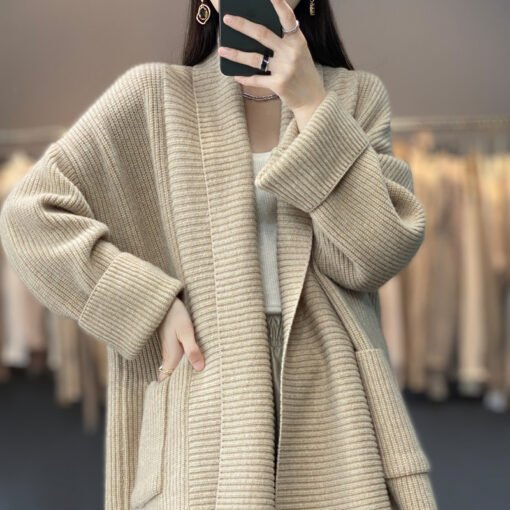 Vapetix One size fits all-One size fits all  2023 Mid-length Lazy Style Knitted Cardigan Women's Loose Design Laps Thickened Solid Color Sweater - 图片 8