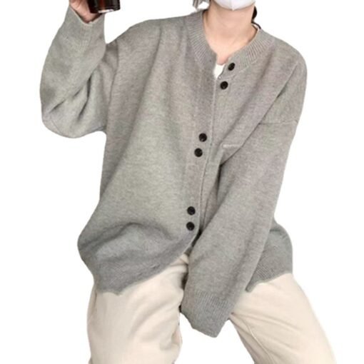 Vapetix One size fits all-One size fits all  Lazy Style Solid Color Knitted Cardigan Women's Spring and Autumn Loose Japanese Style Soft Waxy pl - 图片 9