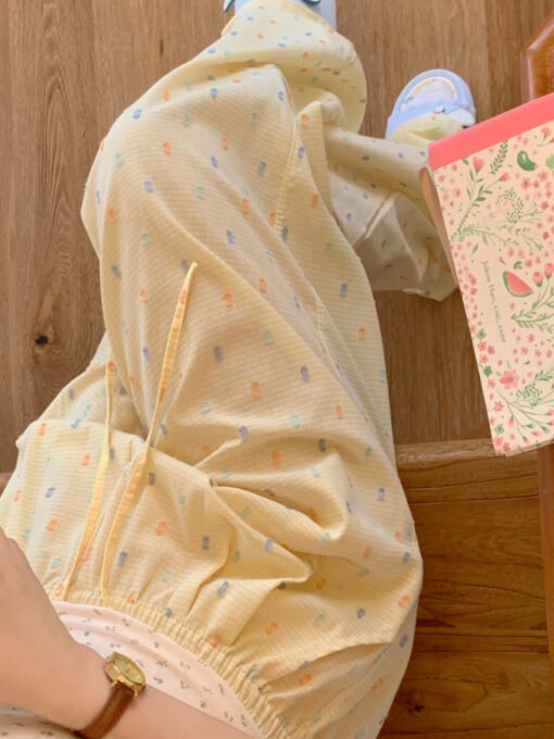 Vapetix 155(S)-170(XL)  South Korea Ins Women's Summer New Two-color Summer Loose High Waist Plaid Sea Salt Cheese Home Clo - Image 9