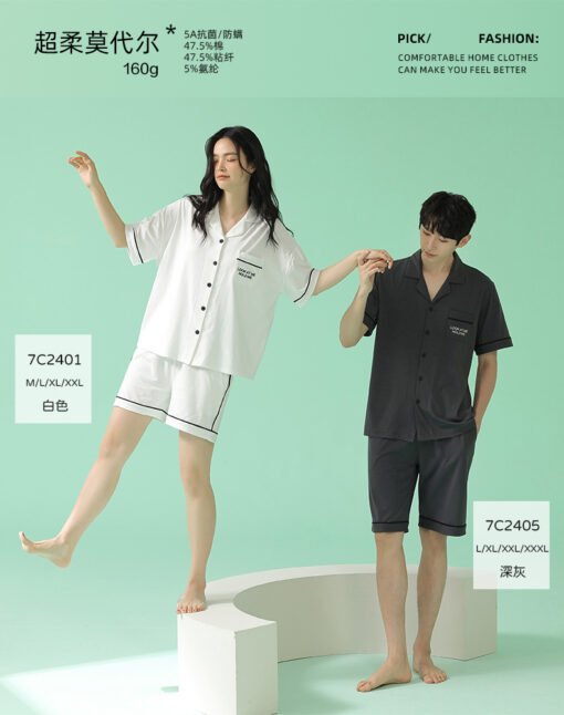 Vapetix M 【 Super Soft Modal Cotton 5A Antibacterial 】-  [Super soft] Summer Modal Cotton Couple Pajamas Short Sleeve Spring and Autumn Thin Pajamas Men and - 图片 8