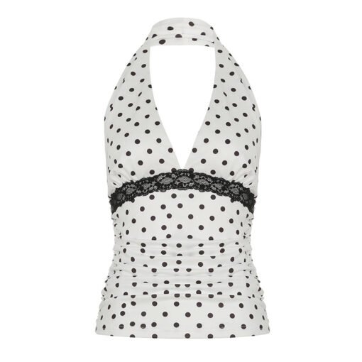 Vapetix S-L  French Style Polo Dot Lace Hanging Neck Vest Women's Outer Wear Summer New Sleeveless Backless Deep - Image 9
