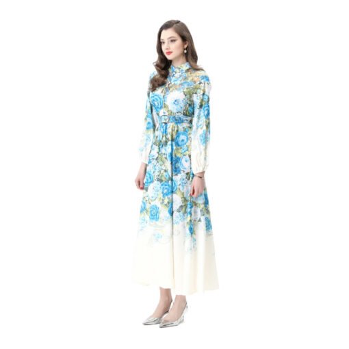 Vapetix S-3XL  Cross-border foreign trade export women's holiday style retro stand collar single-breasted lace sti - 图片 9