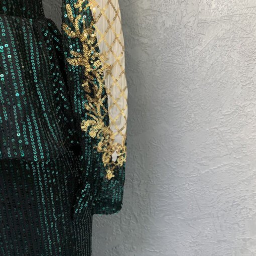 Vapetix L-XXXL  Cross-border Supply Stretch Sequins Embroidered Dress Round Neck Long Sleeve Elegant Evening Dress - 图片 8