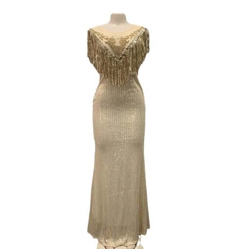 Vapetix L-XXL  Cross-border supply of 2021 sequins tassel mop dress pullover beaded sexy hip elegant evening dress - 图片 9