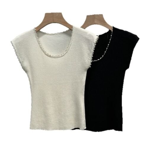 Vapetix One size fits all-One size fits all  Knitwear Vest Vest Women's 2025 Summer Thin Slim-fit Slimming Base Shirt Elegant Beaded Sleeveless - 图片 8