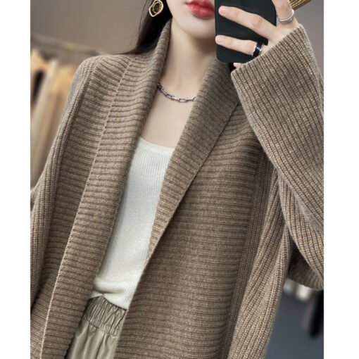 Vapetix One size fits all-One size fits all  2023 Mid-length Lazy Style Knitted Cardigan Women's Loose Design Laps Thickened Solid Color Sweater - 图片 9