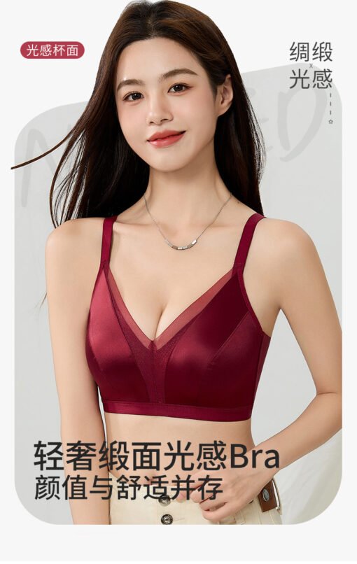 Vapetix M size 34/75ABC cup-2XL size 40/90ABC cup  Thin Cup Sexy French Bra Silk Satin Traceless Small Chest Push-up Comfortable Lace-up Anti-sagging - Image 9