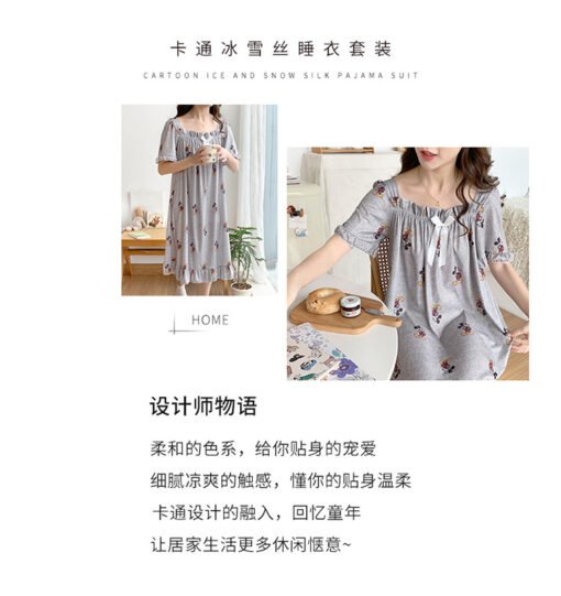 Vapetix M-5XL  Japanese Mickey Ice Silk Thread Pajamas Women's Summer Short-sleeved Loose Long Nightgown Plus Size - 图片 9