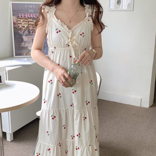 Vapetix S-XL  South Korea Foreign Trade Ladies Ins Summer New Korean Sweet Cherry V-neck Strap Pajamas Home Cloth - Image 9