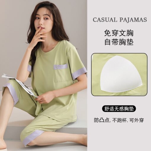 Vapetix M-4XL  Pajamas with Chest Pad Women's Summer Modal Short-sleeved Cropped Pants suit Women's Wear-free Bra - 图片 7