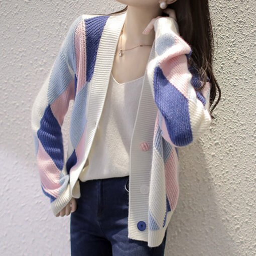 Vapetix One size fits all-One size fits all  Knitted Cardigan Women's Spring Sweater 2023 New Women's Stylish Loose Fashion Colorblock Long Slee - 图片 9