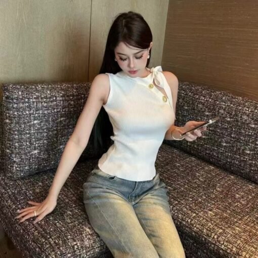 Vapetix One size fits all-One size fits all  Chanel Style High-end Temperament Halter Camisole Summer Knitted Slim-fit Slimming Spice Girls Ligh - 图片 6
