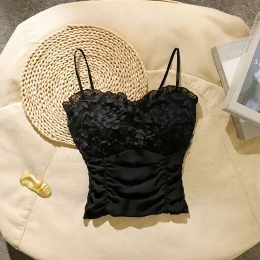 Vapetix One size fits all-One size fits all  Spring new pure wind three-dimensional flower mesh camisole comes with chest pad back elastic pleat - 图片 8