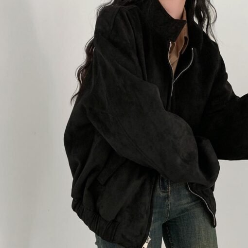 Autumn Winter Retro Warm Deerskin Velvet Double Zipper Coat Jacket - Image 4