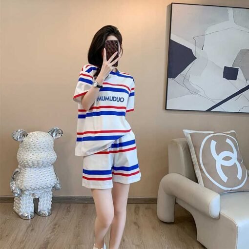 Vapetix M-3XL  Korean salt sweet women's summer thin contrast striped letters short sleeve T-shirt fashion casual - 图片 6